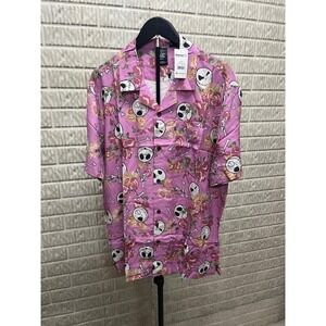 Disney Nightmare Before Christmas Jack Skellington Lilac Floral Shirt Mens L NEW